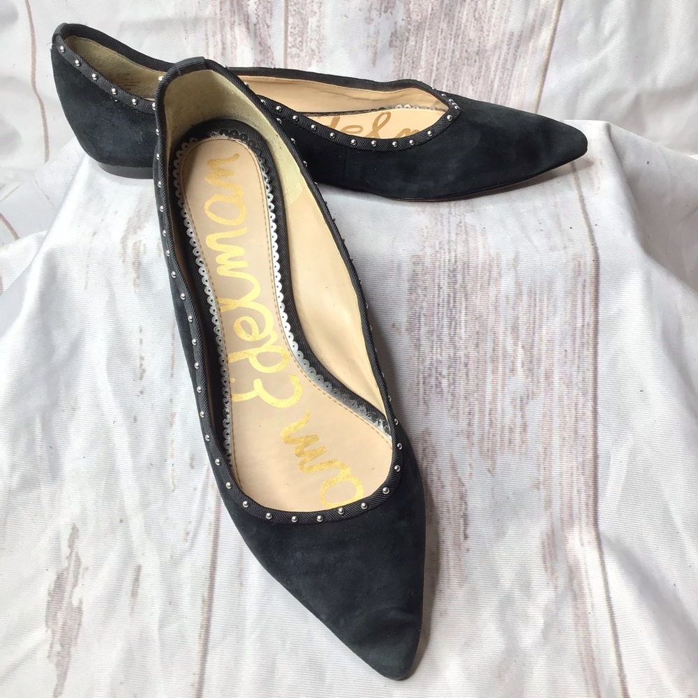 Sam Edelman suede silver studded flats painted toe black slip on “Rivera”  8.5